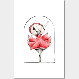 Watercolor ballerina born in red flower Posters and Art